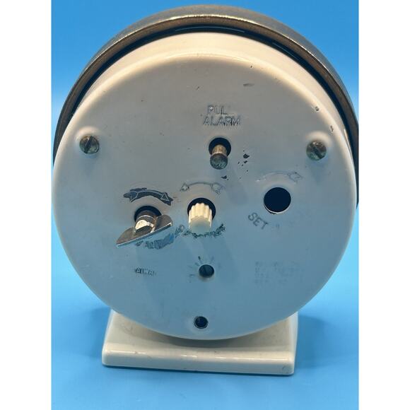 Vintage Equity Minibell Wind-Up Alarm Clock Black Gold Retro Cream Base - Picture 3 of 7